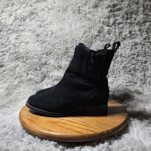 Andre Assous Odalys Womens Size 39M Black Suede Fur Lined Pull On Short Boots - Picture 12 of 12